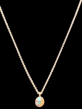 Delicate Goldtone Chain Necklace with Iridescent Crystal Pendant
